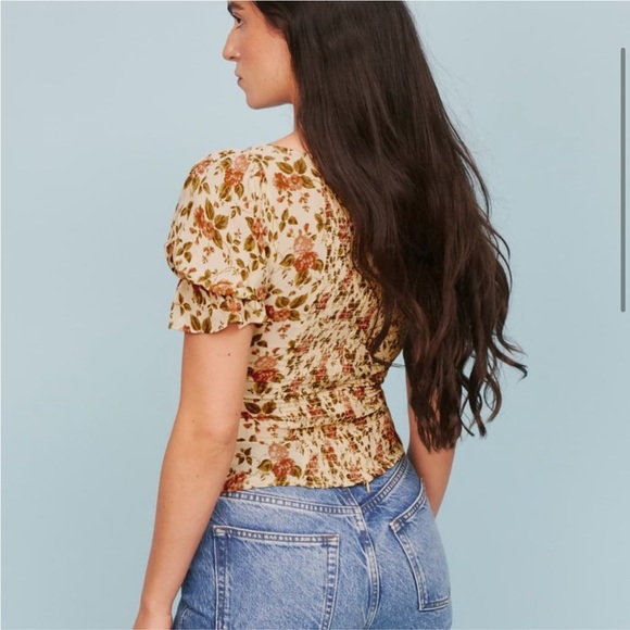 Reformation Delevan Top / Square Neck, Smocked, Floral, Blouse / Size 10 - Picture 3 of 9
